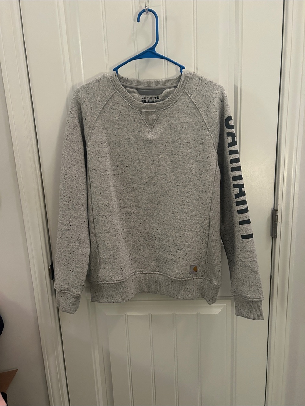 Carhartt Women’s Heather Gray Crewneck Sweatshirt with Sleeve Logo